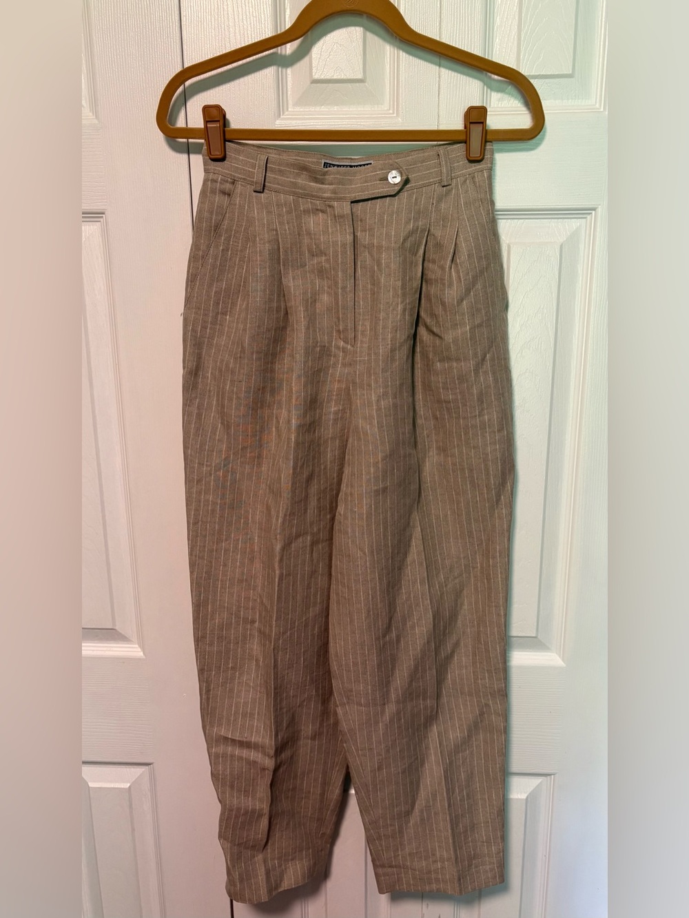 100% Linen Vintage Grey/White Pinstripe High Waisted Dress Pants
